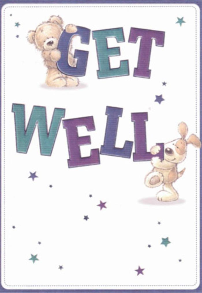 Capturing the gentle optimism found in the heart of Millwall, this get well card displays a tender tableau-two whimsical friends, a plush bear and a floppy-eared pup, joining forces to hand-deliver a special wish for recovery. The bear's soft, textured fur and the puppy's velvet-like ears are rendered with loving precision, bringing a sense of warmth that recalls the comforting bouquets prepared within Millwall's cherished flower shops. Dancing around them are playful stars, scattered across a white field and shaded in soothing hues of blue, lavender, and teal, reminiscent of sunset skies over Mudchute Park. The message 'GET WELL' stands proud in bold, friendly lettering, its indigo and aqua tones echoing the calm of dawn on the local riverside. The careful layering of colours and details bestows the card with a feeling of depth and presence-almost as though one could reach out and share in the characters' hopeful embrace. This artwork exudes tactile serenity, similar to the soothing texture of fresh petals, and provides a wave of encouragement just as a thoughtful arrangement from Flower Delivery Millwall might. Perfect for sending to someone recuperating nearby or anyone in need of a splash of cheer, this card radiates positivity and heartfelt community care, every detail purposefully placed to uplift the spirit.