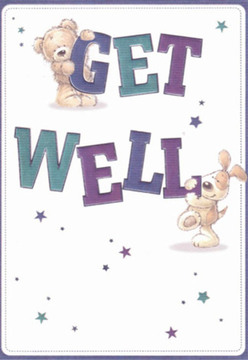 With a lightness that feels right at home in Millwall's welcoming community, this get well card tells a sweet story through its inviting artwork. At the heart are two gentle characters-a soft teddy clasping the top of the bold 'GET,' and a playful puppy, its floppy ears nearly swiping the bottom of the vibrant 'WELL.' Their figures are designed with rounded softness, imparting an affectionate, hopeful mood that mirrors the comforting arrangements found at Flower Delivery Millwall. Indigo, teal, and a dusting of lavender give depth to the hand-lettered message, while scattered stars glow softly like city lights reflected on the Thames at dusk. The background, clean and white, amplifies both the vibrant details and the sense of calm needed during recovery. Every stroke conveys a touch of warmth, as if the artists, much like local florists, arranged each element with personal care. The combination of textures-fluffy fur upon creamy paper-suggests the gentle presence of a friend or loved one stopping by with a thoughtful bouquet on a cool Millwall morning. This card's spirit is unmistakably uplifting, designed to encourage smiles and healing, whether tucked inside a floral delivery to a friend recovering in Limeharbour or resting on a family member's bedside. The result is an embrace of kindness, intimately connected to the area's spirit of community support.